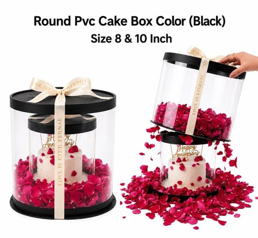 Round PVC Cake Box – Black 2 Pcs Set | 8 & 10 Inch Cake Packaging Boxes