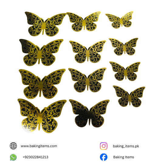 Black Butterfly with Golden Texture – Pack of 12 Pieces