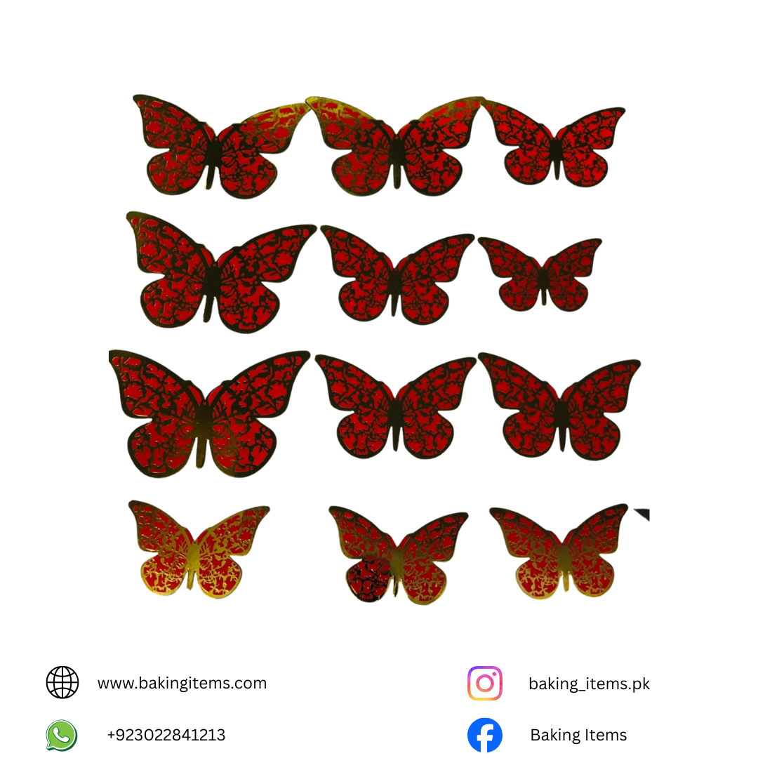 Red Butterfly with Golden Texture – Pack of 12 Pieces