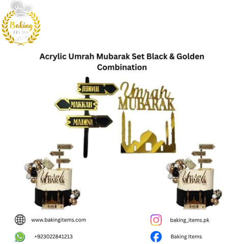 Acrylic Umrah Mubarak Topper Set – Cake Decoration