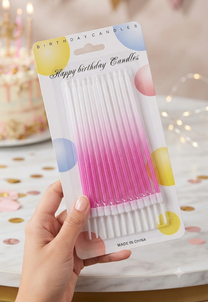 Pink & White Straight Candles for Cake Decoration