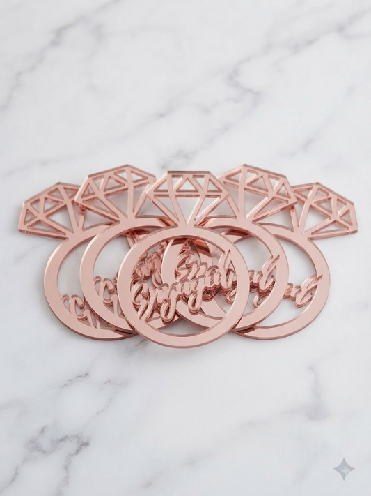 Engaged Ring Acrylic Cake Tags – Pack of 5 Pcs | Premium Engagement Cake Decoration Tags