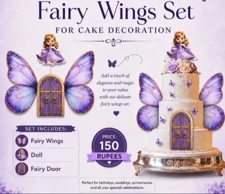 Fairy Wing Set for Cake Decorating – Decorative Fairy Wings Cake Topper Set for Birthday & Theme Cakes