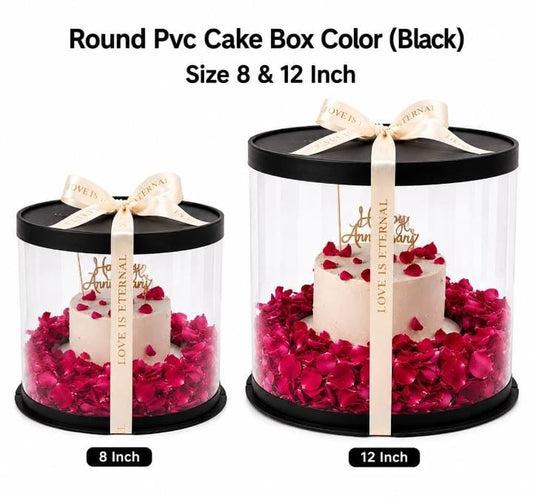Round PVC Cake Box – Black 2 Pcs Set | 8 & 12 Inch Cake Packaging Boxes