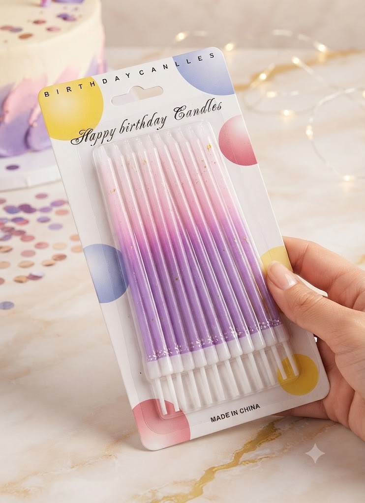 Light Purple & White Straight Birthday Candles for Cake Decoration | Elegant Cake Candles