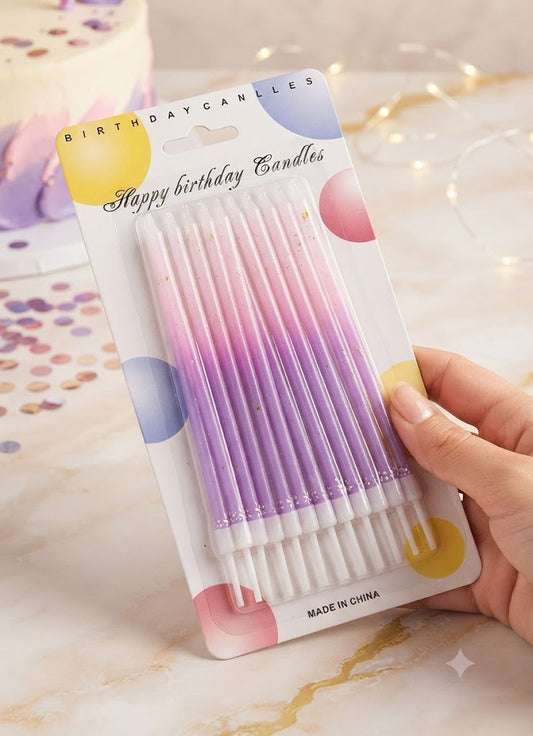 Light Purple & White Straight Birthday Candles for Cake Decoration | Elegant Cake Candles