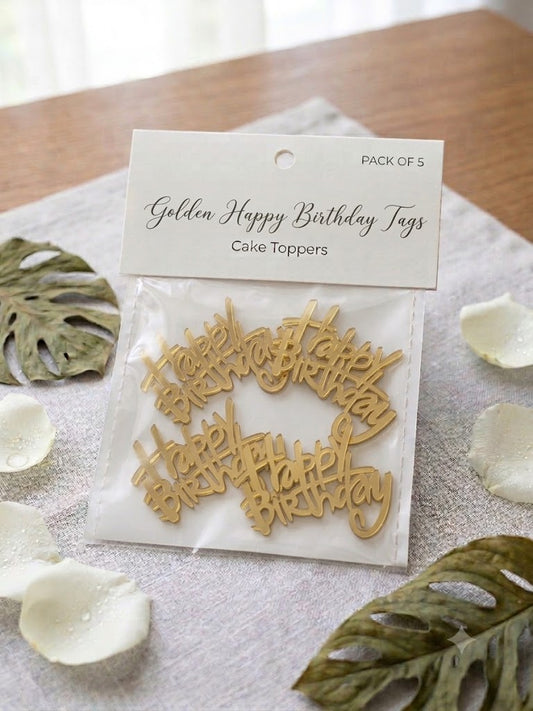 Happy Birthday Tags – Pack of 5 Pcs | Premium Birthday Cake Decoration Tags