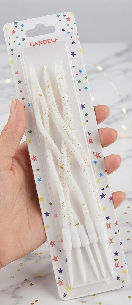 White & Golden Curve Candles | Elegant Wavy Birthday Cake Candles for Cake Decoration