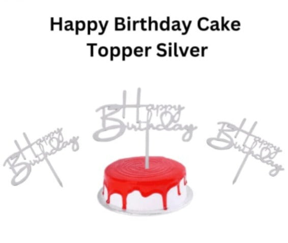 Silver Happy Birthday Cake Topper – Premium Glitter Cake Decoration for Birthday Cakes
