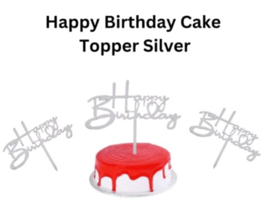 Silver Happy Birthday Cake Topper – Premium Glitter Cake Decoration for Birthday Cakes
