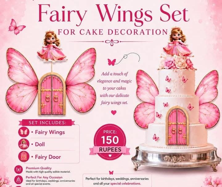 Fairy Wing Set for Cake Decorating – Decorative Fairy Wings Cake Topper Set for Birthday & Theme Cakes